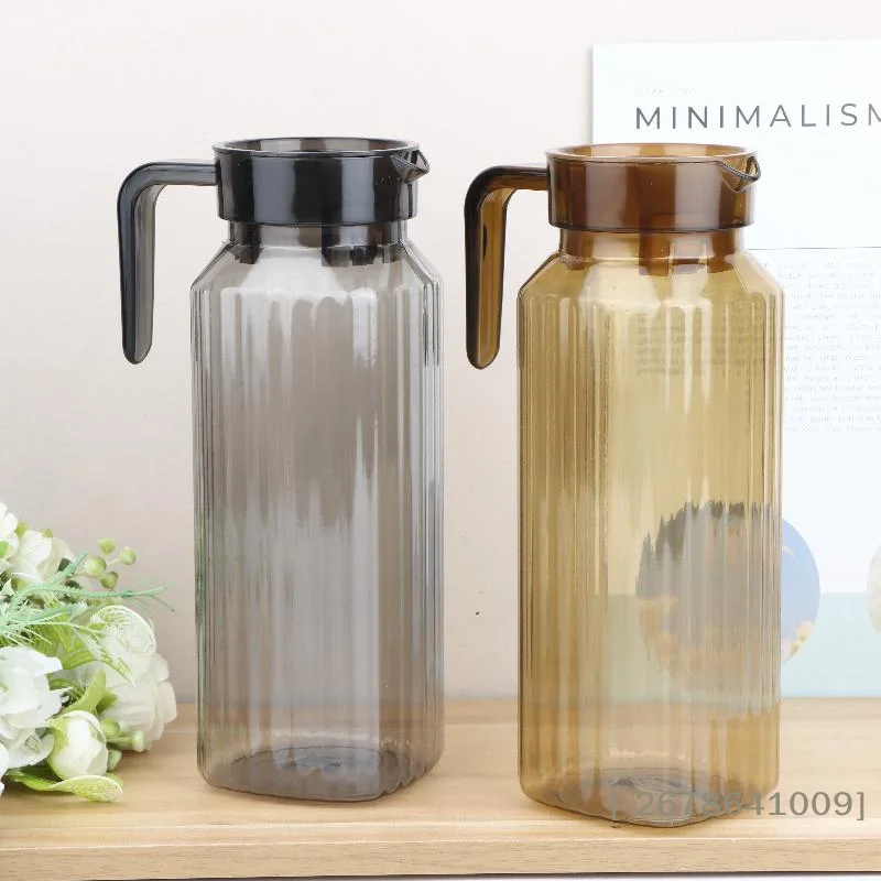 ⚑1.1L Large Capacity Ribbed Pitcher With Lid And Handle Transparent Water Jug Drink Storage Pot For Home And Office Use