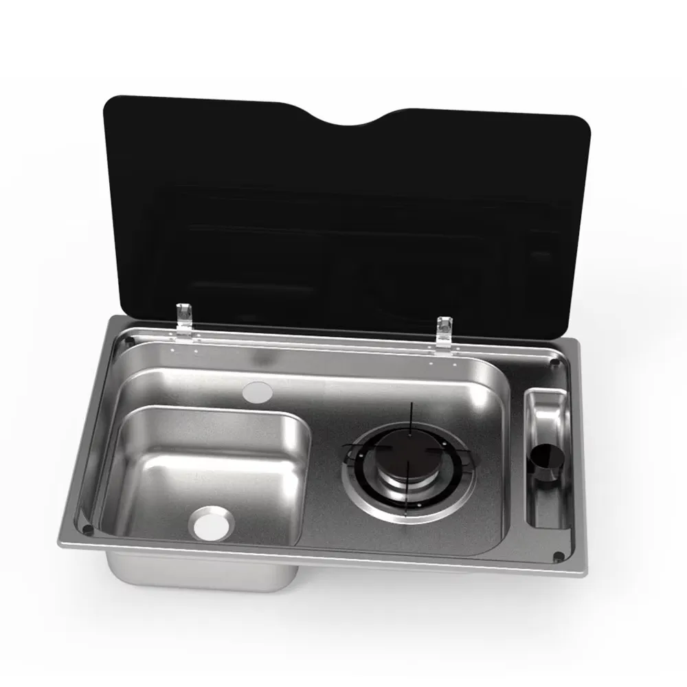 High Quality MEIDI 304 Stainless Steel RV Gas Stove with One Water Sink for Caravan Camping Silver/Black Color 1 Year Warranty