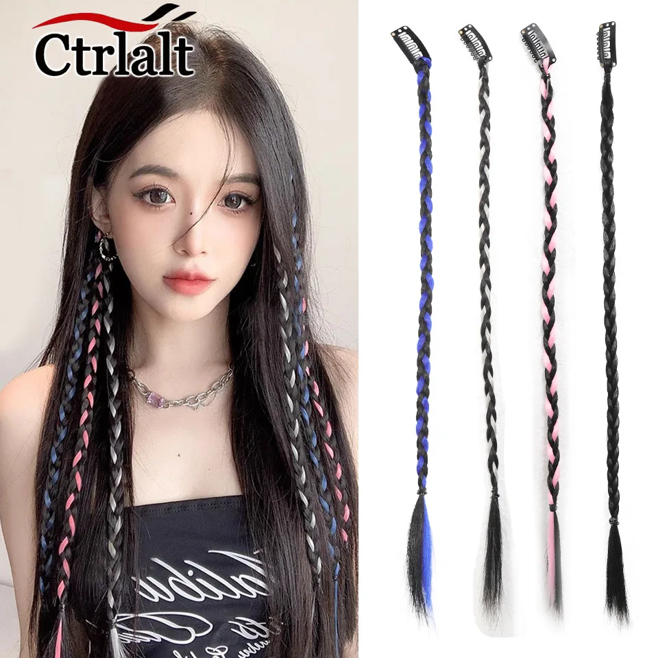 

8pcs Braid Wig With Strong BB Clip Synthetic Lightweight Box Braid Ponytail Black Pink Blue Dirty Braids Boxer Braid Hairpiece