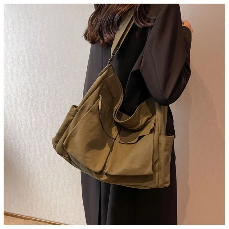 Bolso de mano de lona de gran capacidad para mujer, bandolera de hombro, informal, estilo coreano