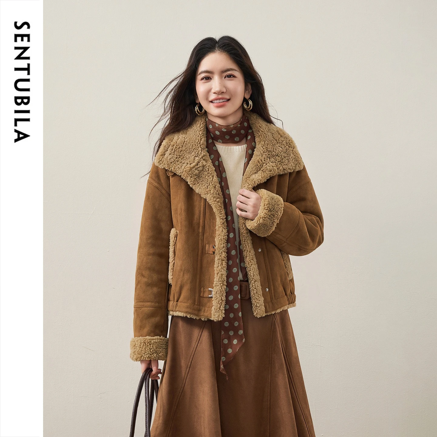 SENTUBILA Women's Faux Fur Coat 2026 Vintage 2‑Way Wear Collar Loose Warm Jacket Plush Casual Thick Winter Outerwear W64PD7512