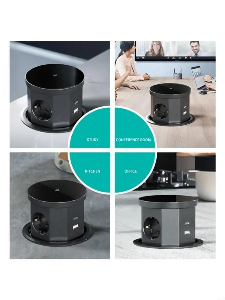  Hydraulic Damping Lifting Outlet Retractable Outlet Desktop Countertops Power Socket With USB Cordless Charging