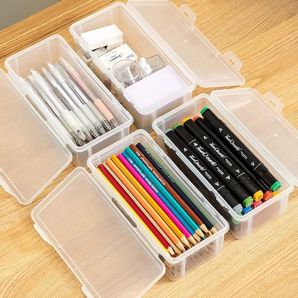 Transparent Pencil Box Large Capacity With Buckled Dustproof Stationery Case Plastic Waterproof Pen Pencil Case Sundries