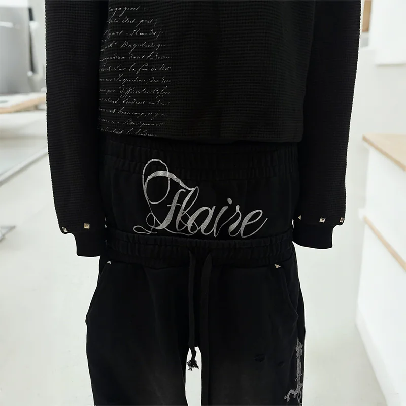 Y2K ريترو فاسق السراويل الفضة السيف رسالة الجرافيك طباعة القوطية مزدوجة الخصر Sweatpants أزياء الرجال النساء فضفاضة عارضة الشارع الشهير #3