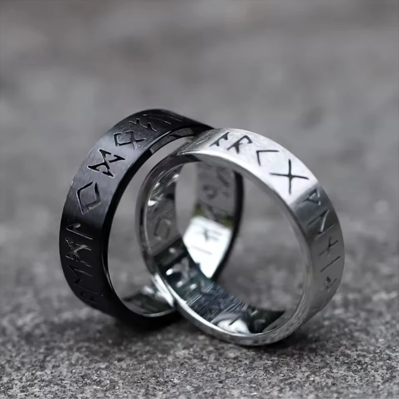 Neue Edelstahl Aushöhlen Ring für Männer Frauen Mode Charme Hohl Rune Design Finger Anti-stress Angst Ringe Großhandel