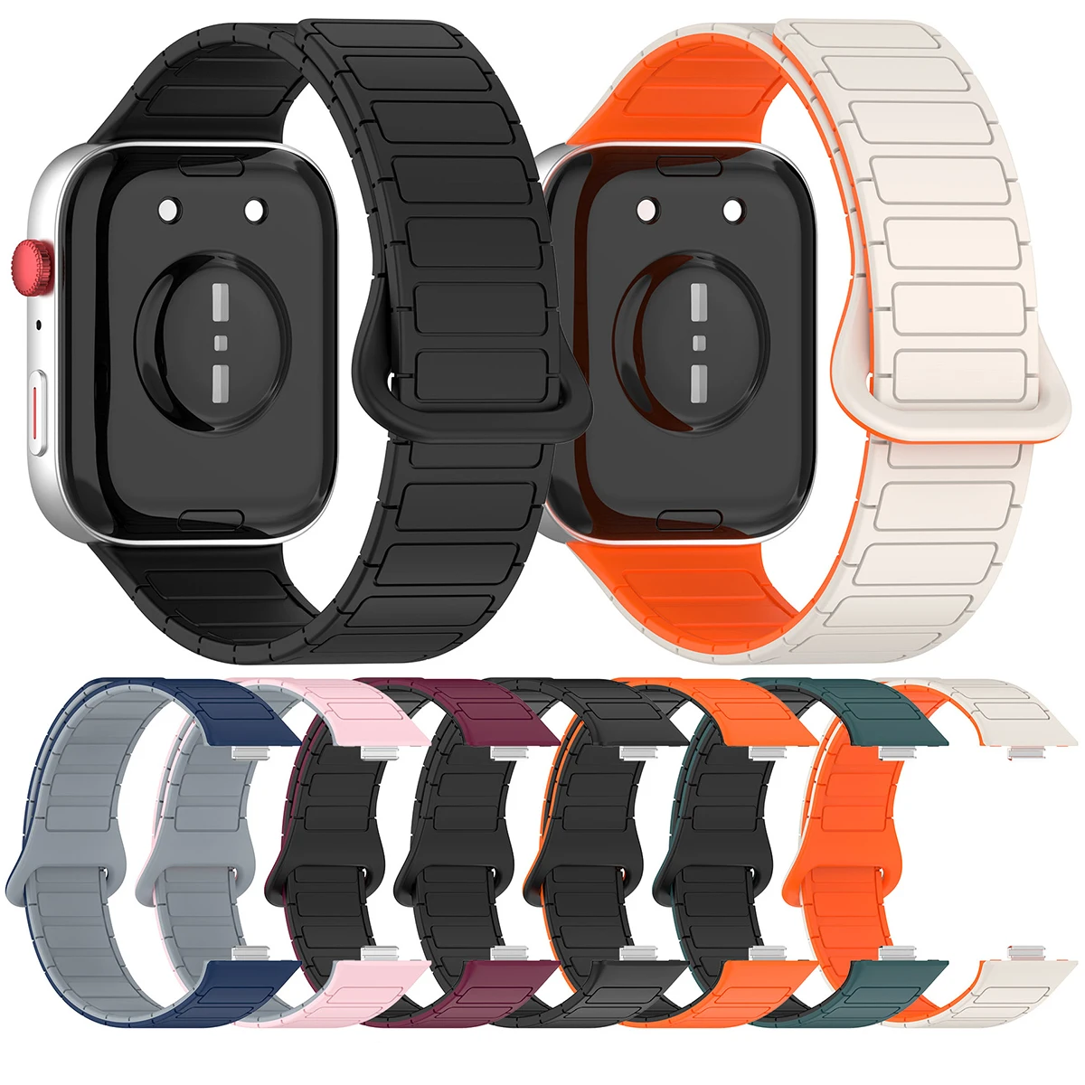 Cinturino sportivo magnetico per Huawei Watch Fit 3 4 Bracciale anti-sudore in morbido silicone arancione cinturino traspirante bicolore