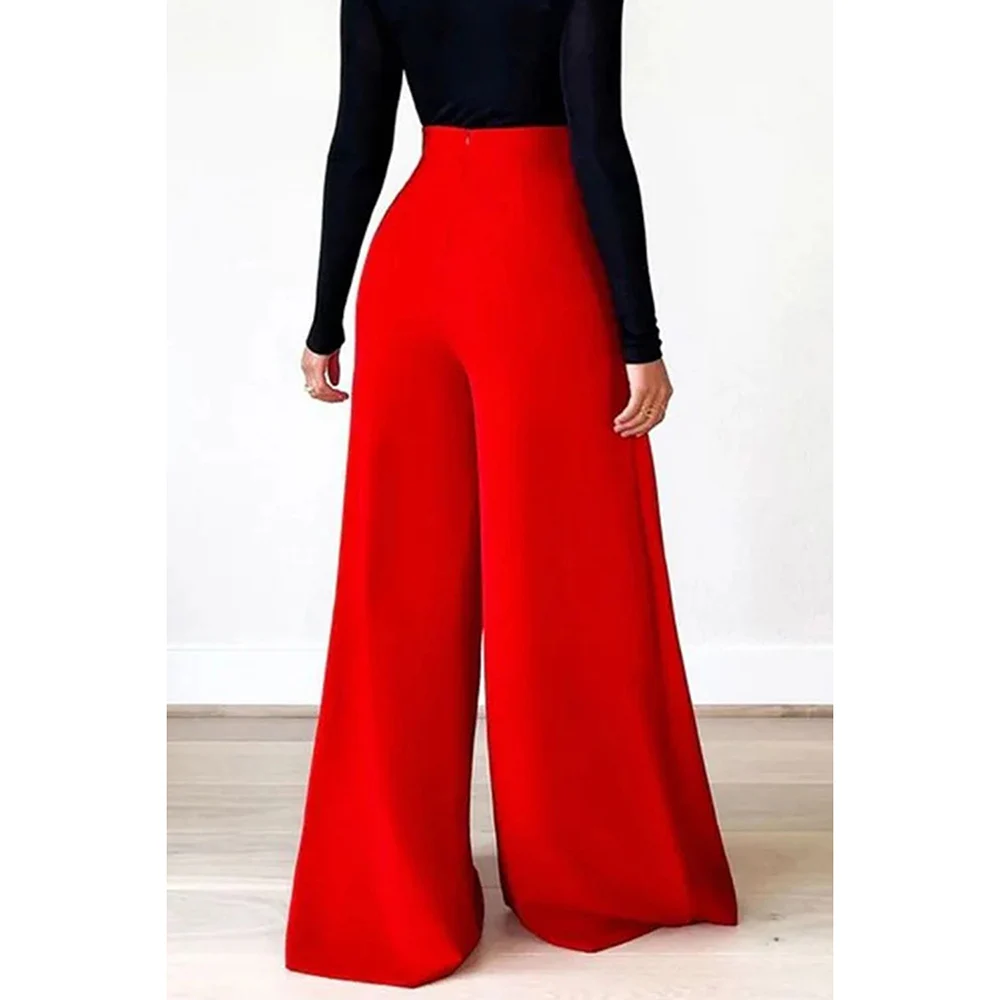 Plus Size Formal Pants Elegant Red Long Fall Winter Wide Leg Pants