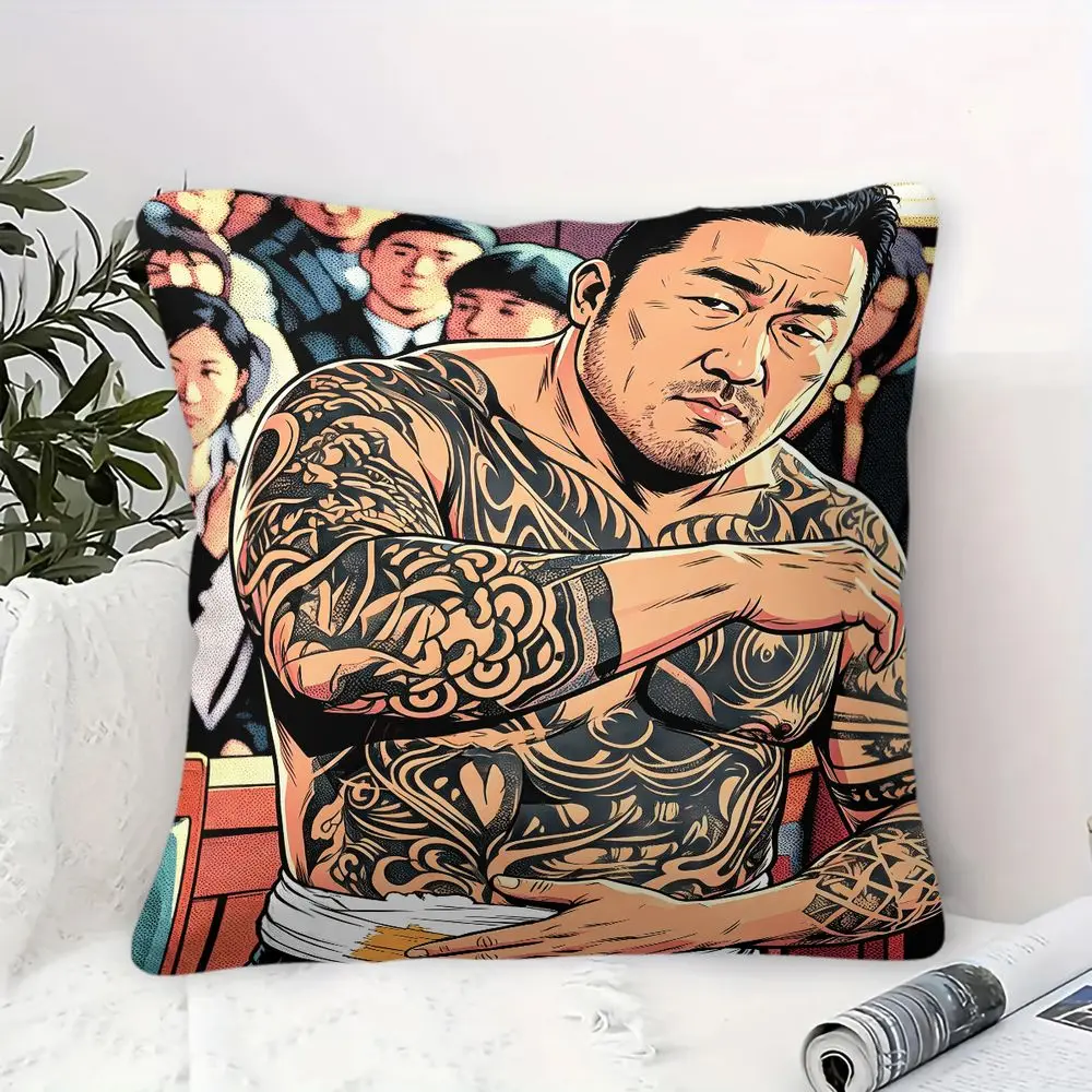 Full Traditional Tattoo Tough Man Throw Pillow Cushion Accent Pillow 45×45cm Includes Pillow Core Dark Street Style Sofa Cushion