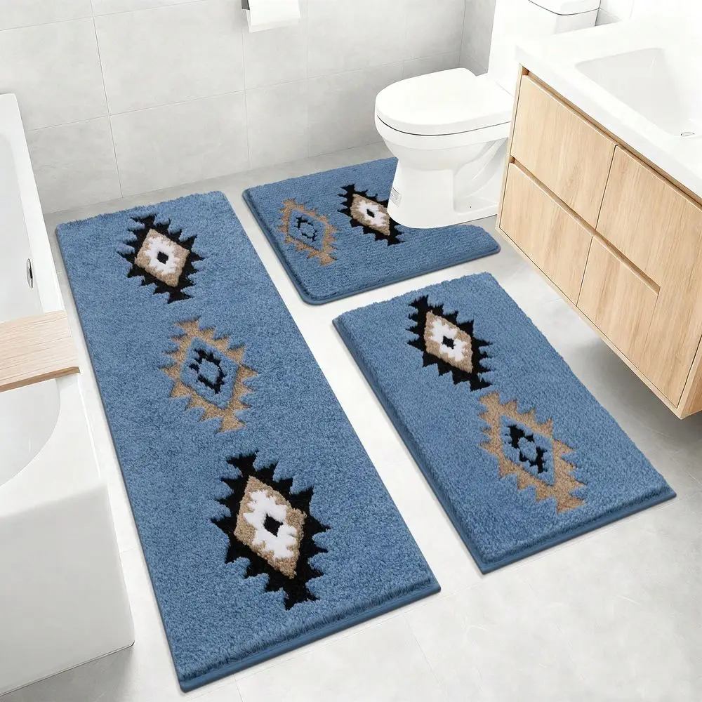 

Набор из 3 ковриков для ванной комнаты, комплект ковриков из микрофибры с длинным ворсом, нескользящие ультрамягкие коврики, впитывающие коврики для ванной с доставкой по США
