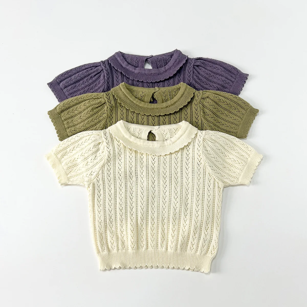 MILANCEL Summer Children's Knitted Sweater 6M-5T Solid Color Girls Hollow-out T-shirt Comfortable Kids Clothes Boys Thin Tee