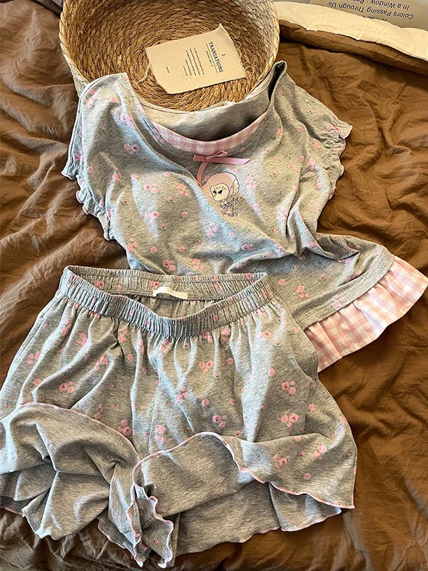 

Sweet Floral Sleepwear Set Women's Loose Short Sleeve Home Leisure Fashion Summer New Style Two-Piece Suit Casual Sport Suit