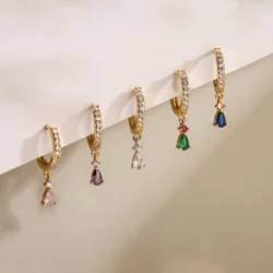 HECHENG,Drop Water Little Huggies Hoop Earrings For Women Tiny Crystal Zirconia Pendant Cartilage Earrings Piercing Jewelry