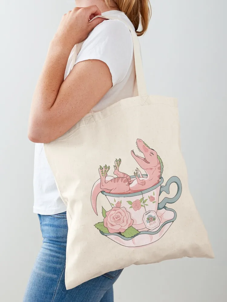 Teacup Dinos: Rose Tea Rex Tote Bag reusable shopping bag shopping bags foldable Canvas Tote Bag