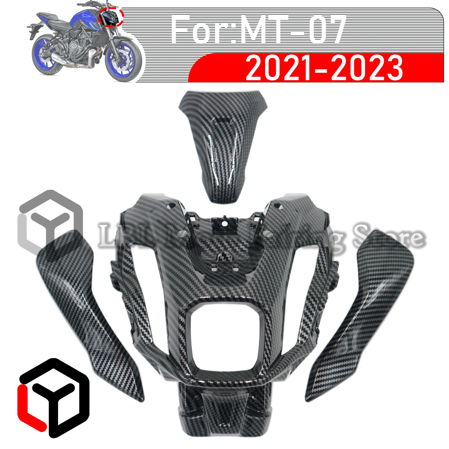 

Headlight fairing Carbon Fiber Painted Look Upper nasal mask front steering signal bracket Fit For YAMAHA MT-07 2021 2022 2023