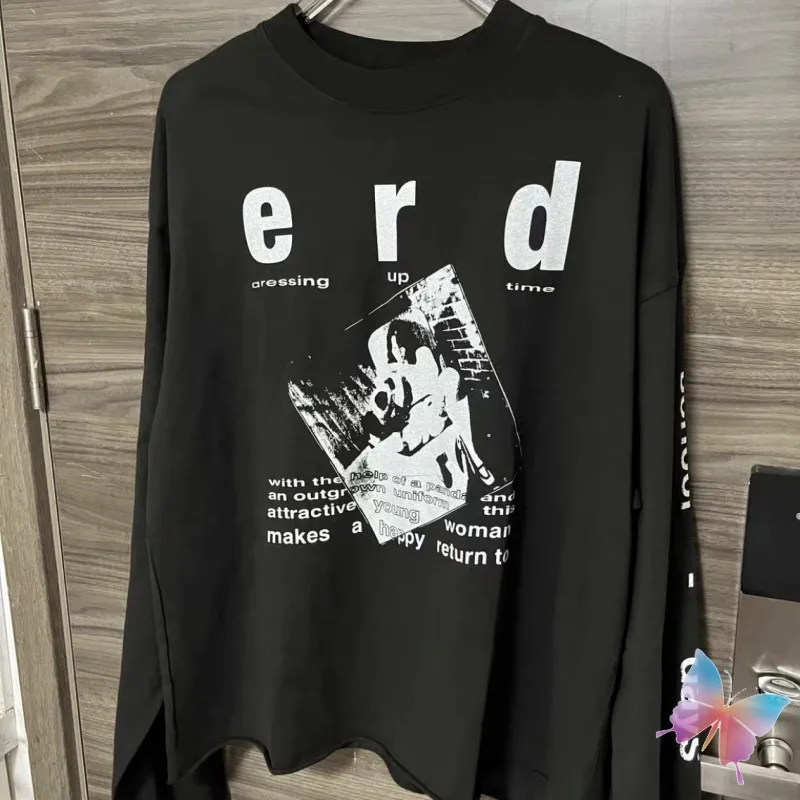 Stock Black ERD Sweatshirts Retro Washed Photo Print Round Neck Pullover Hiphop Street Casual Loose Men Women Long Sleeve Tshirt