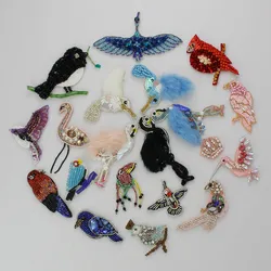 2pieces Bead Crown Bird Diamond Embroidery Flamingo Fur Sequins Rhinestones Patch Applique  DIY Clothes Bags Shoes Badge