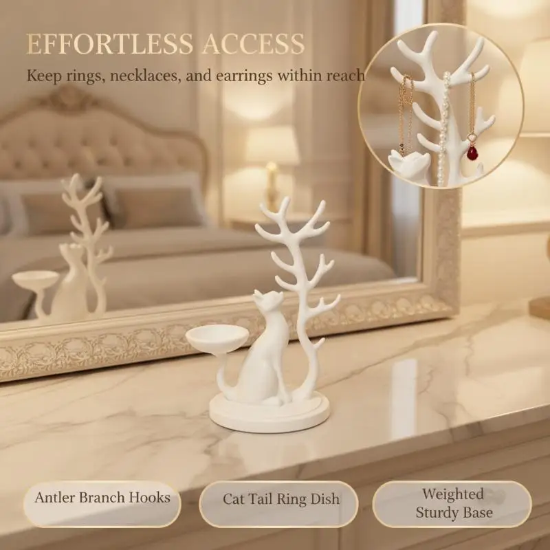 3D-gedruckter Schmuckständer in Katzenform, Schreibtisch-Organizer, Baumförmiger Schmuckständer, multifunktionaler Aufbewahrungsbehälter – Detail 5