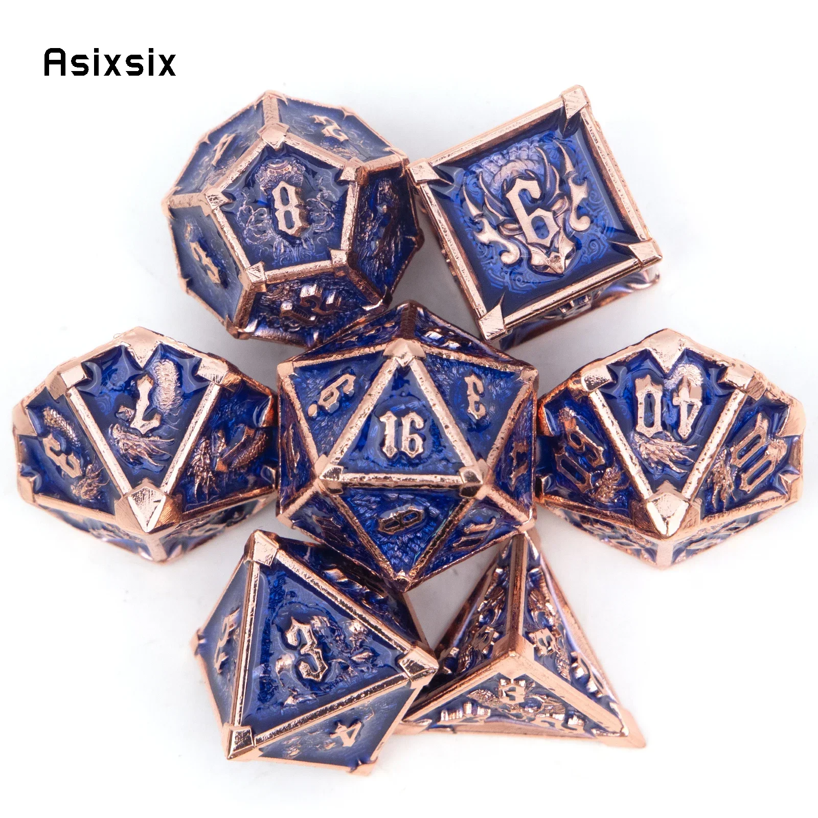 

7 Pcs Dark Blue Skull Metal Dice Solid Metal Polyhedral Dice Set Suitable For Role-Playing RPGGift Card Game