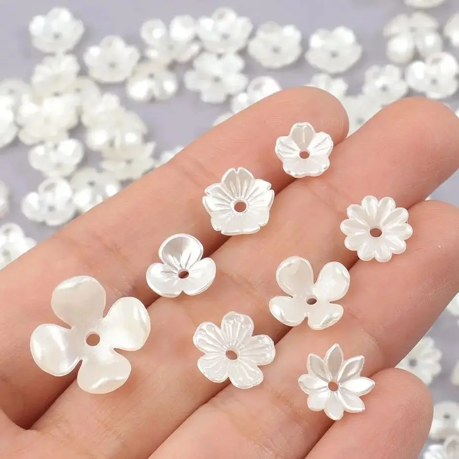 50pcs Mix ABS Bear Bowknot Flower Tulip Imitation Pearl Material Loose Bead Caps Handcrafts Bracelets Necklaces Jewelry Finding