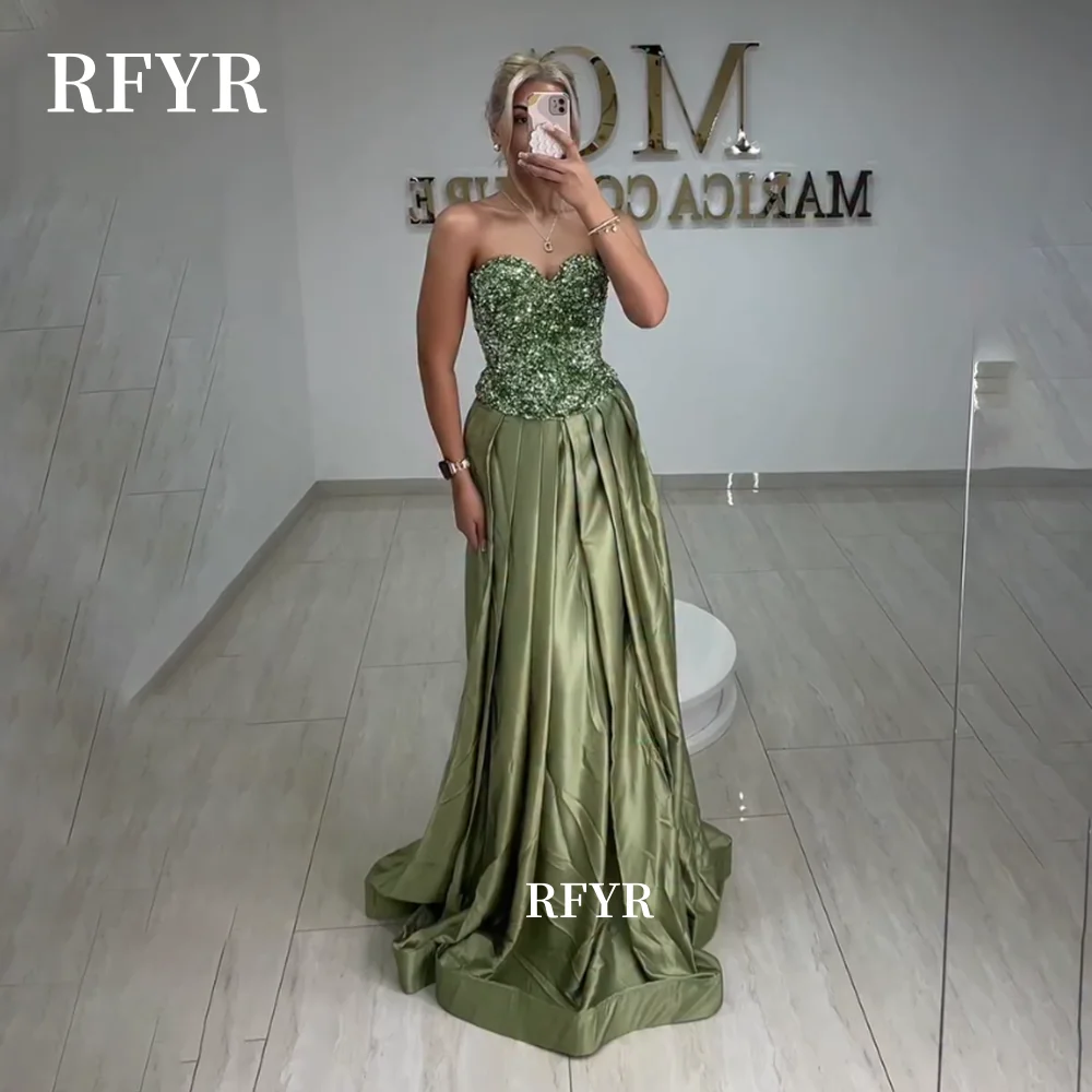 

RFYR A Line Party Dress Sequined Prom Dress Formal Evening Dresses for Arabic Women vestidos de fiesta Customized