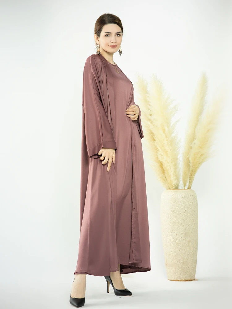 Imagem -04 - Ramadan Eid Muçulmano Feminino Abaya Peça Vestido Conjunto Marrocos Festa Abayas Elegante Oração Vestuário Robe Vestido Musulman Maxi Vestidos