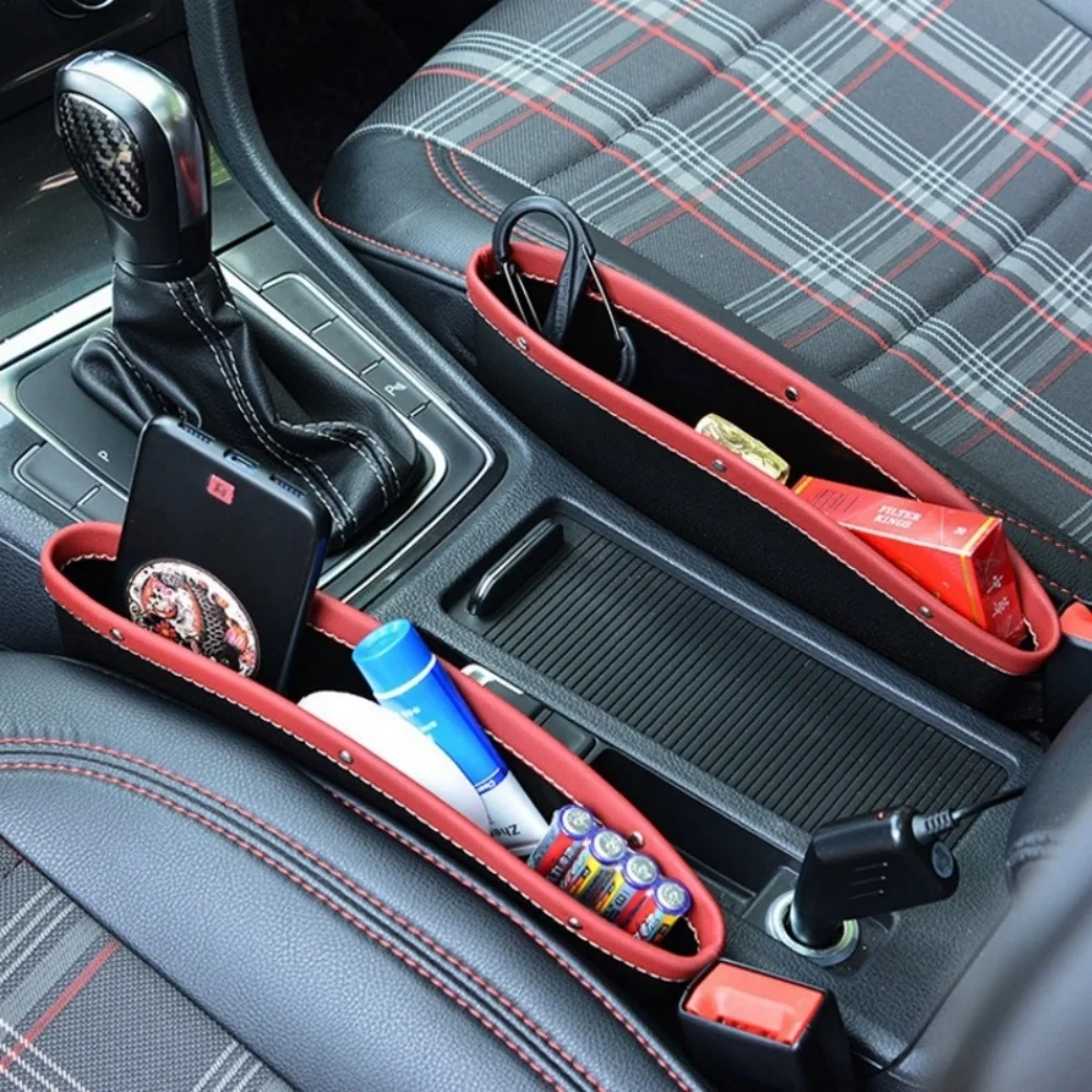 2Pcs/Set Car Seat Storage Box, New Car Leather Crevice Storage Box, Red Modern Minimalist Style Car Seat Crevice Storage Box