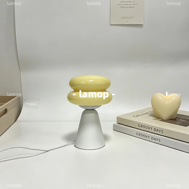 French Cream‑Style Hamburger Table Lamp for Bedroom Bedside Vintage Bauhaus‑style dimmable ambient night light - view 2