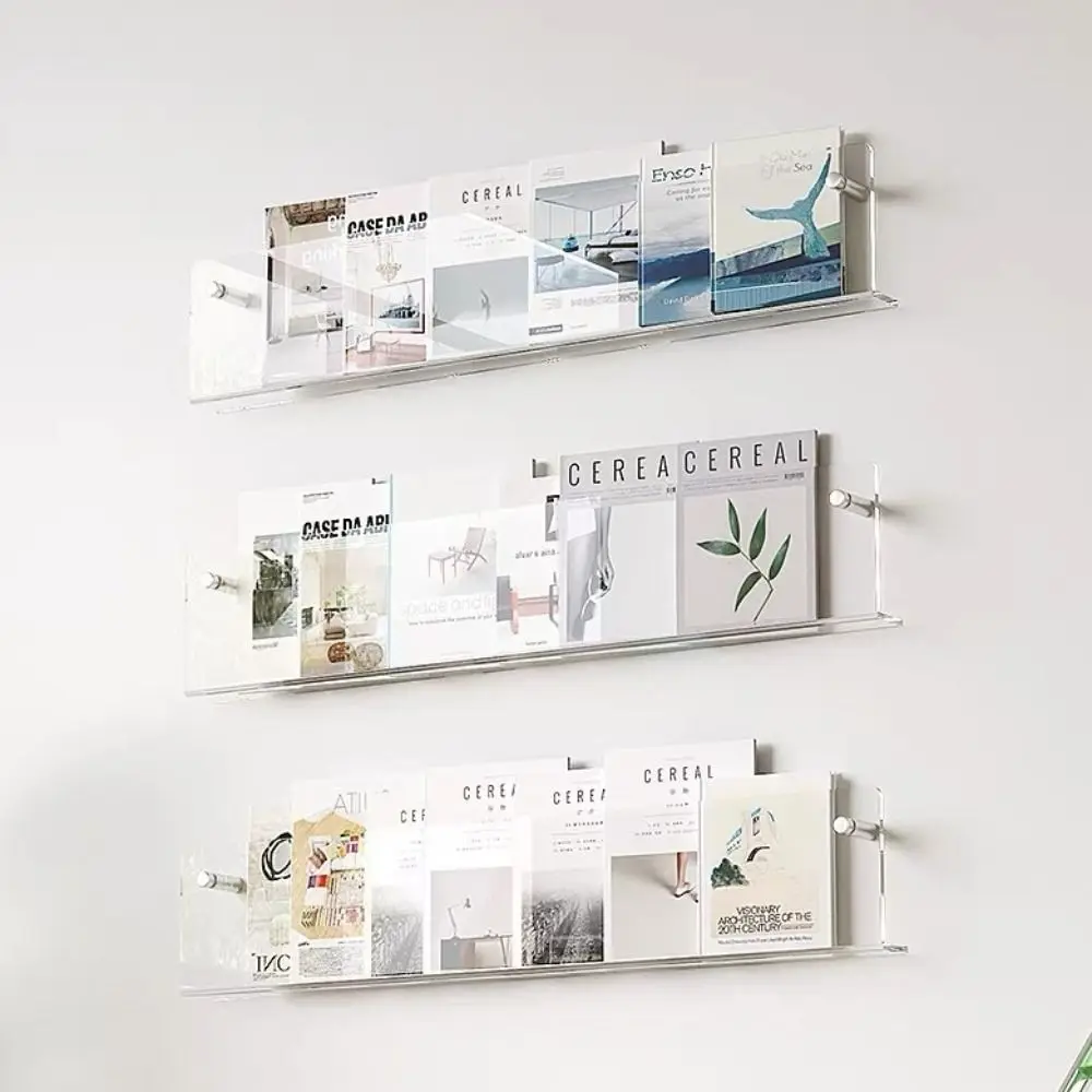 

Acrylic Magazine Rack Brochure Holder Wall Mount Floating Bookshelves Literature Organizer Italian Pamphlet Stand Records