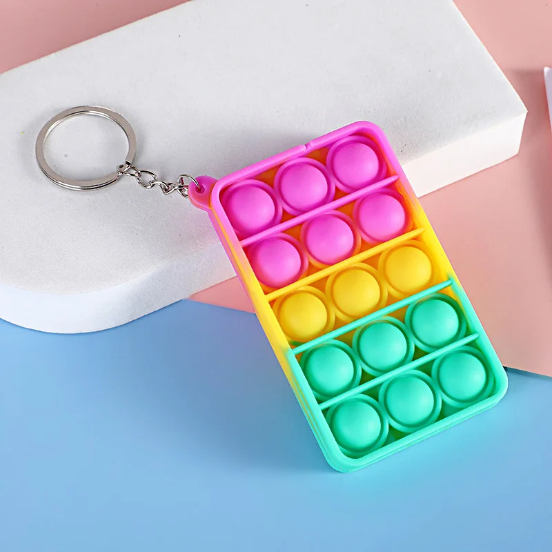 ミニプッシュポップ減圧おもちゃシリコーンレインボーキーホルダーストレスリリーフおもちゃ抗ストレスコントローラ知育玩具