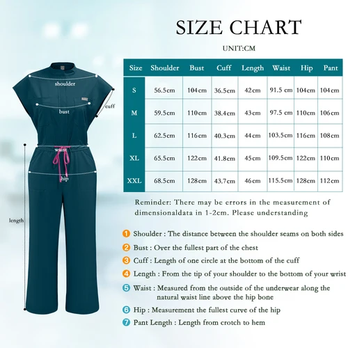 Imagen 2 del producto Uniforme Médico para Mujer, Traje de Enfermería de Manga Corta con Bolsillo, Uniforme para Hospital, Spa y Belleza