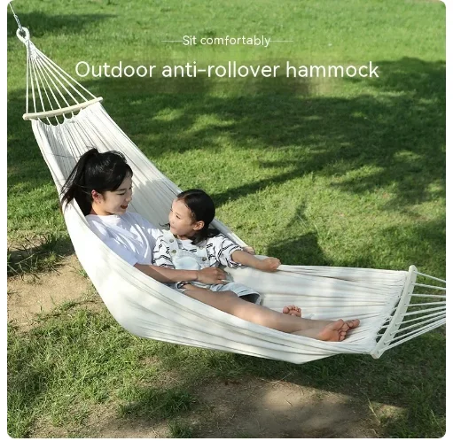 

Single&Double Outdoor Hammock, Rollover Prevention, Camping, Canvas Hanging Swing Bed for Indoor Patio, Travel, Hiking, Picnic