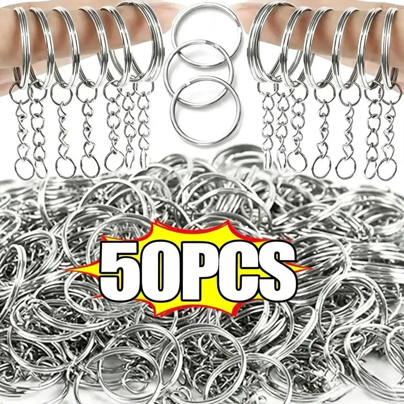 50pcs 25mm Metal Blank Key Chain Ring Split Key Rings With Chain Jump Rings Set For DIY Crafts Jewelry Making Accessories