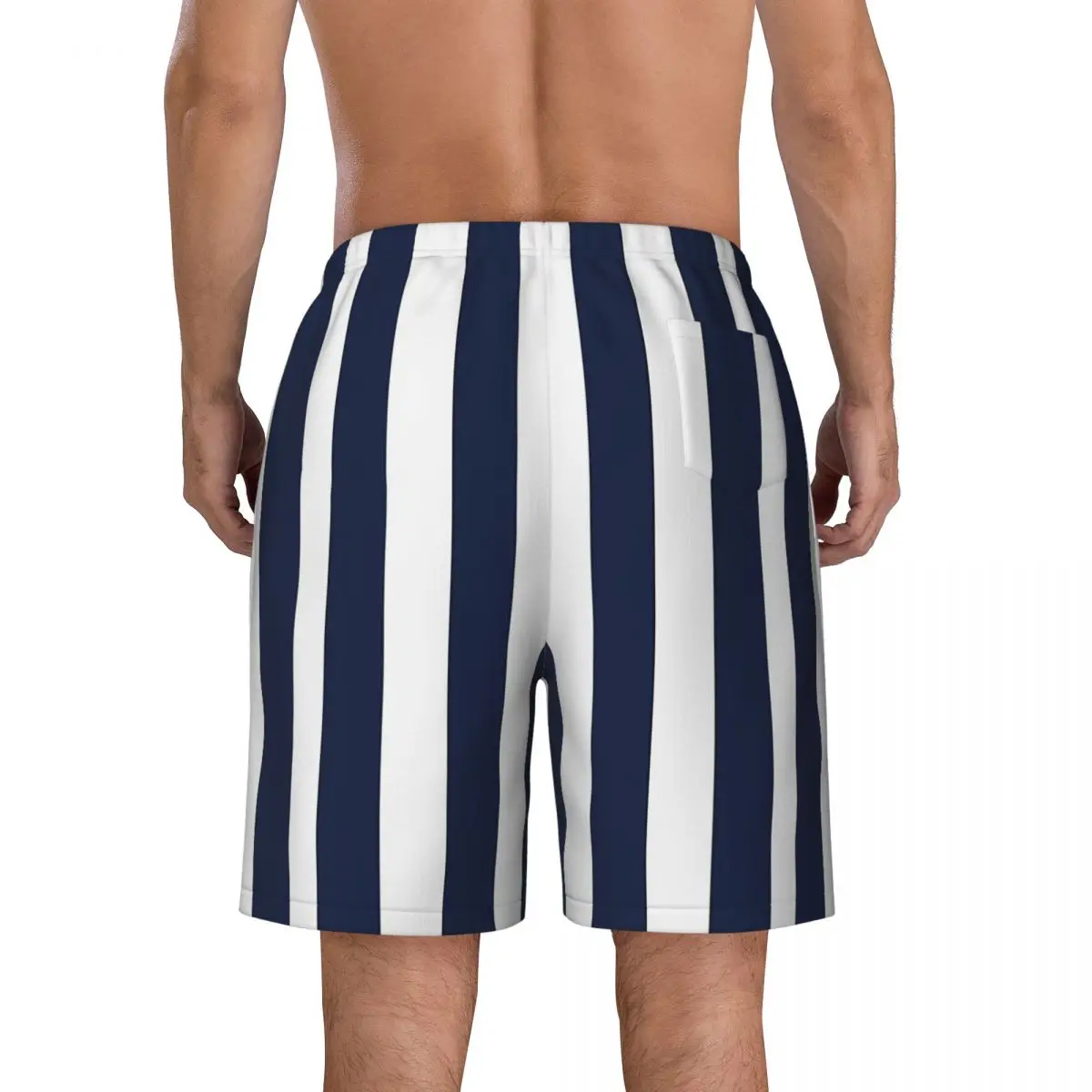 Summer Board Shorts Men Navy Blue Stripe Sports Fitness Fashion Beach Short Pants Classic Breathable Swimming Trunks Plus Size