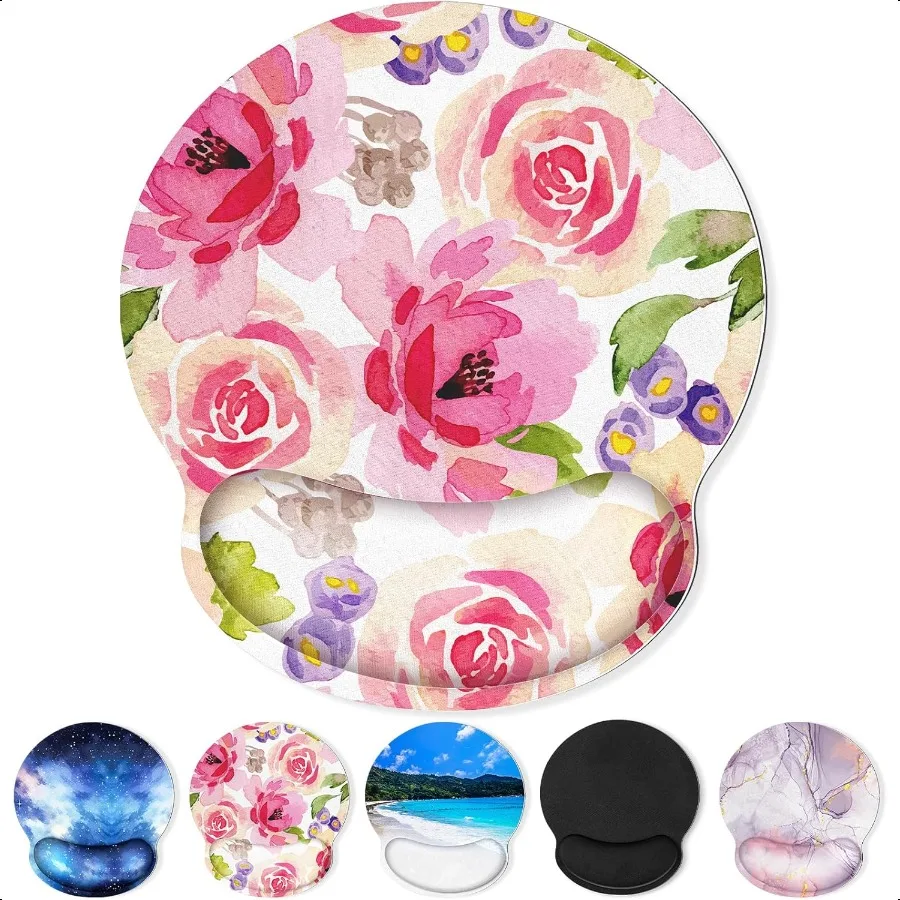 

Mouse Pad with Gel Wrist Rest Floral Ergonomic Mousepad with Wrist port Smooth Surface and NonSlip PU Base Portable Pain Relief