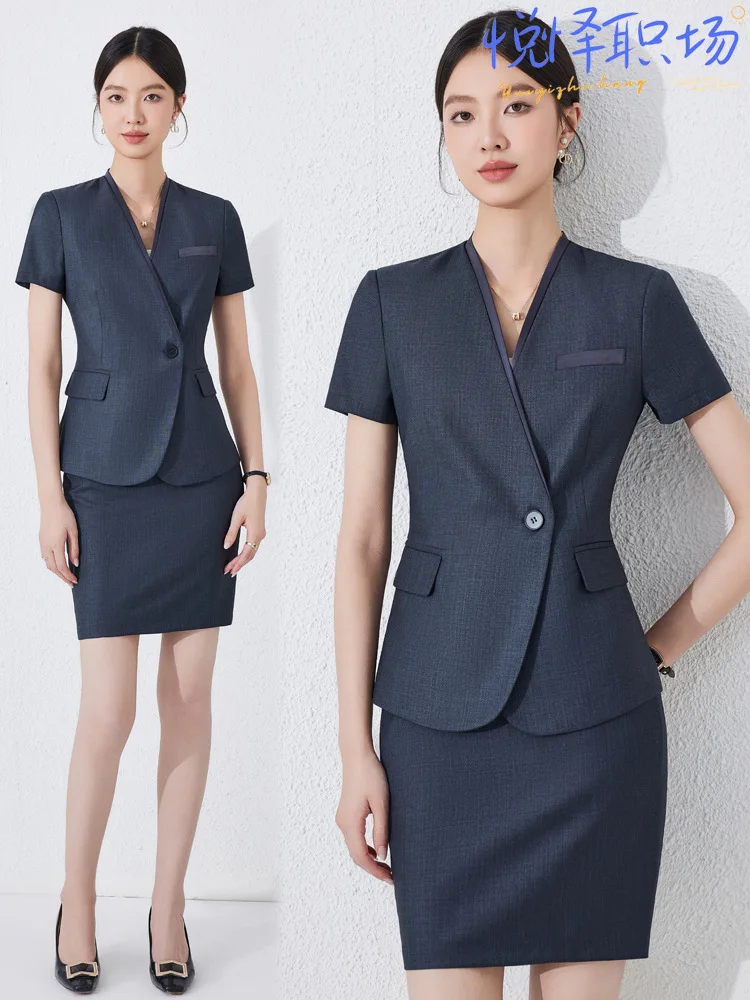 2025New high-end short-sleeve suit for summerOLProfessional Work Uniform Set for Jewelry Store and Real Estate Sales Office Fron