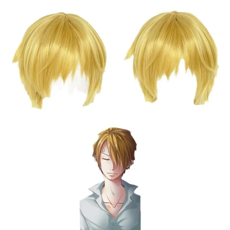 Sanji Anime ONE PIECE Chef Character Wig Halloween Masked Ball Cosplay Role Modeling Simulation Short Hair Bar Anime Golden Wig