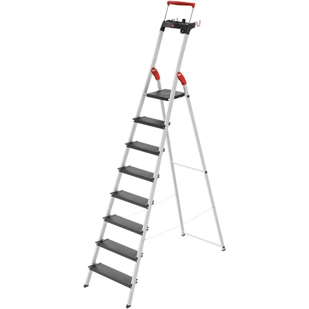 L100 Pro Aluminum Safety Step Ladder Black-8 extra wide Steps with 330 lb Capacity Platform Lock Extra Accessories