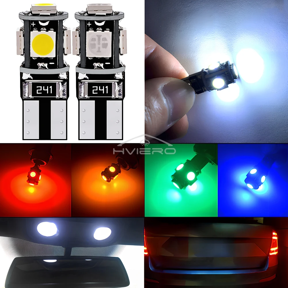 20/50/100X T10 5050 5SMD White Blue Red Car Led Show Wide Door Light Reading Parking Bulb Canbus W5w 194 Error Free DC 12V Bulbs