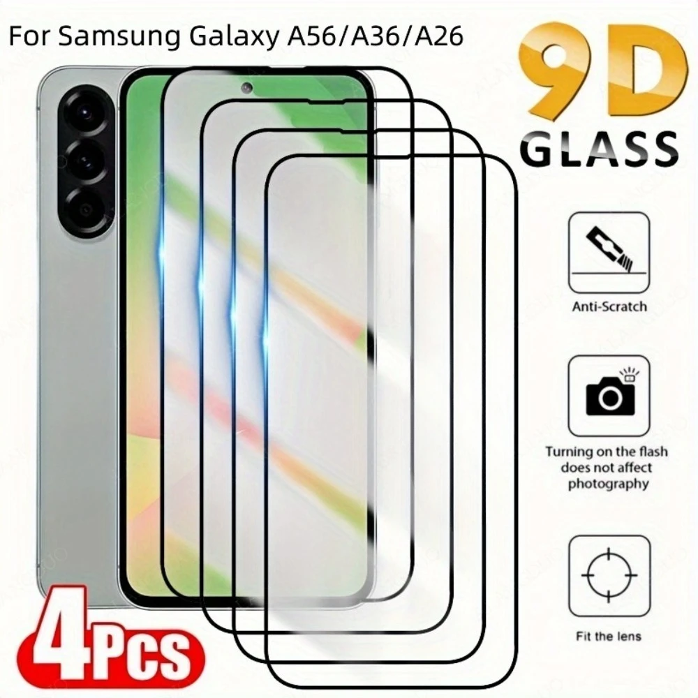 

4 шт., защитная пленка для экрана Samsung Galaxy A56 A36 A26 A23 A16 A13, закаленное стекло для Samsung A15 A25 A35 A42 A55 A73