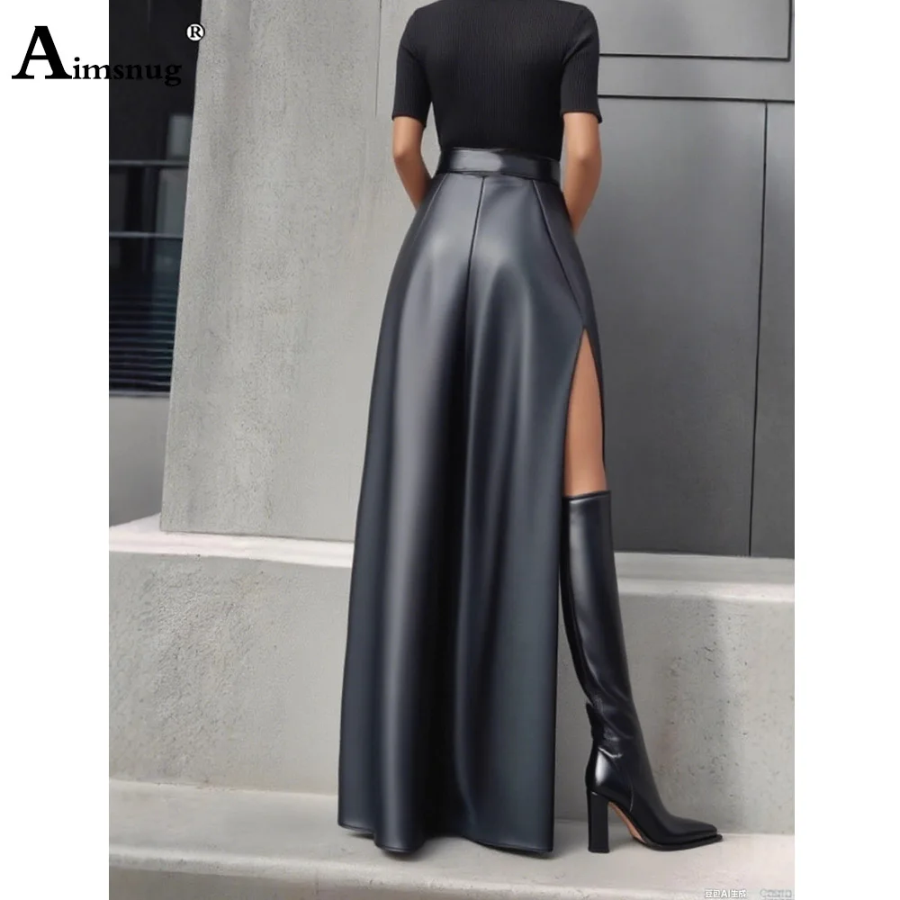 2026 alta divisão plissada falso couro do plutônio saias das mulheres sexy night club dança festa saia bodycon feminino tornozelo comprimento bottoms novo