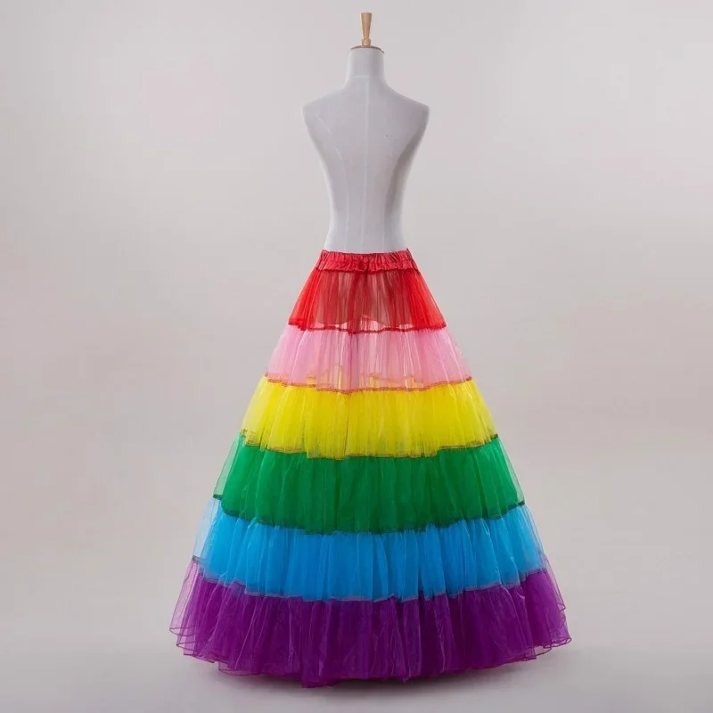 New Long Multicolor Petticoat Crinoline Underskirt Hoop Slip Wedding Dress Ball Gown 2019