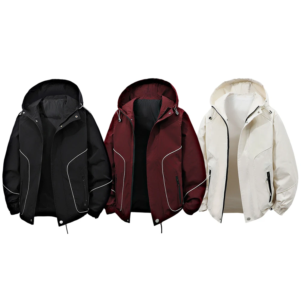 

Men's Korean-style hood jacket, men's large-sized striped fashion jacket, outdoor mountaineering lightweight waterproof coat