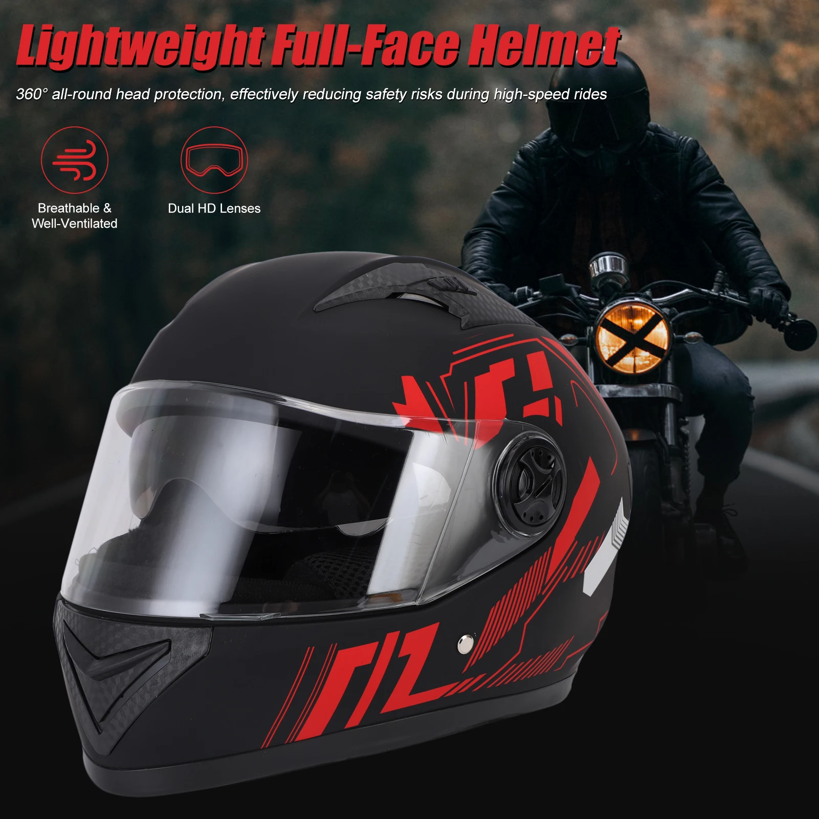 

Full Face Helmet with Detachable Neck Warmer, Breathable and Comfortable Liner, Lightweight Bike Riding Helmet for Men and Women