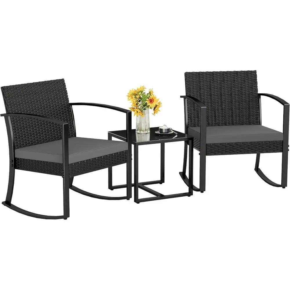 Patio Furniture Set 3 Piece Resin Outdoor Bistro Set Rocking Patio Chairs with Cushions and Table for Porch, Poolside, Balcony a