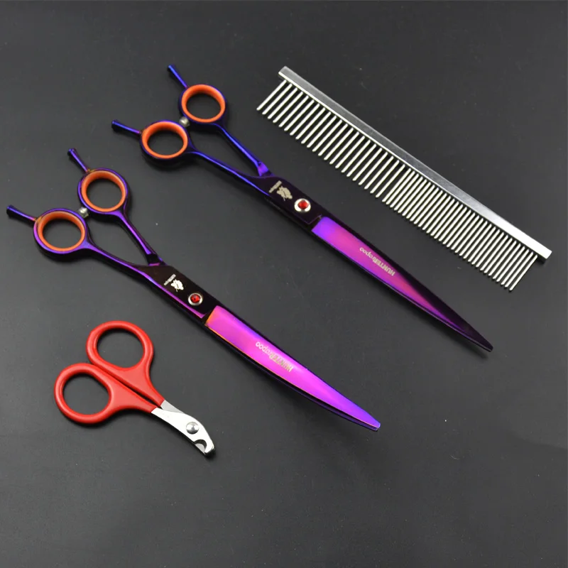 

HT9163 Purple Color Stainless Steel 8 inch Pet Grooming Shears Up Curved Dog Cat Hair Cutting Scissors Trimmer Clipper Snips