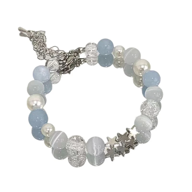 Harajuku Pentagram Pearl Beaded Bracelets For Women Aesthetic Cute Star Blue Glass Ball Bracelets Y2k Jewelry Gifts