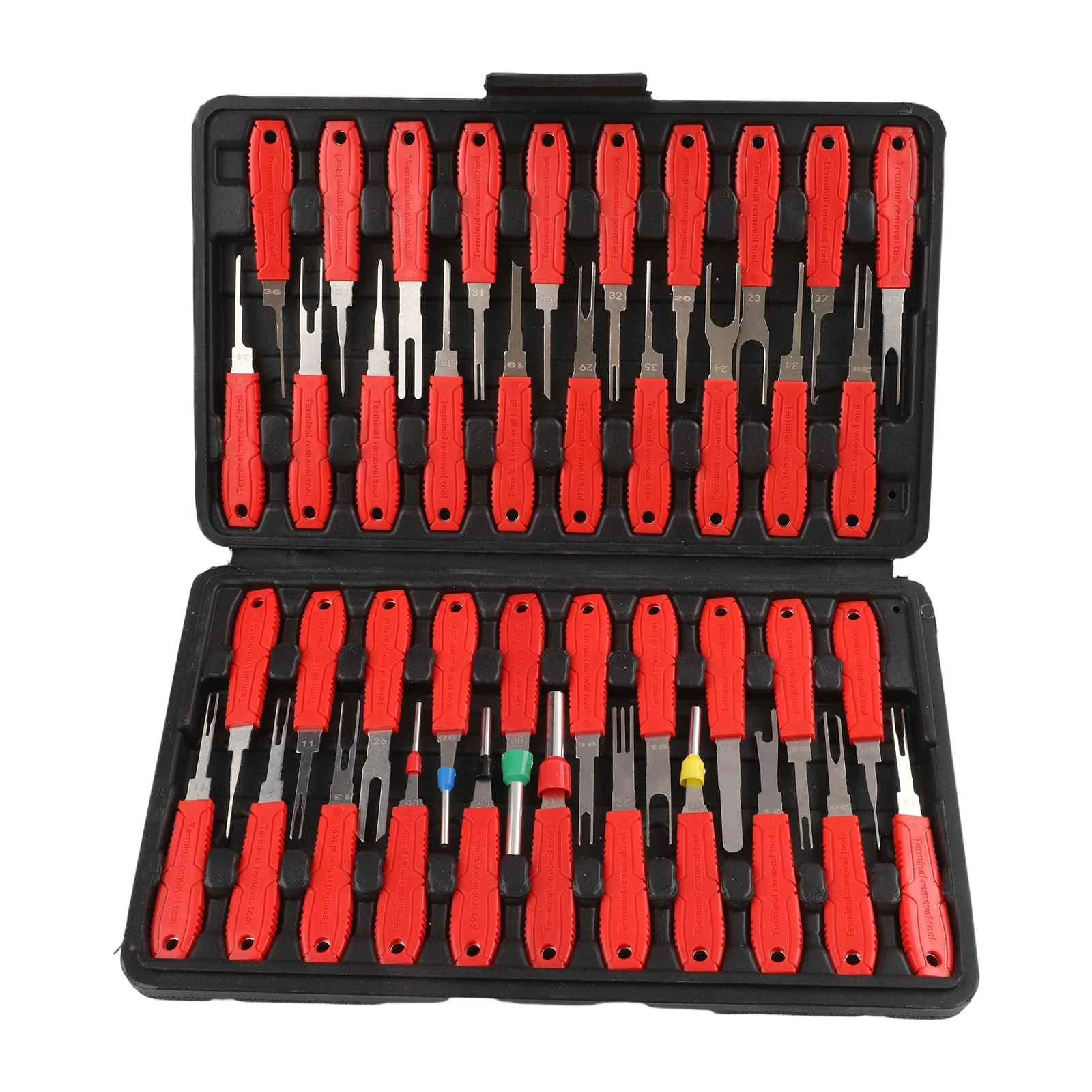 

Automotive Repair Blue Pin Extractor Terminal Removal Kit 41pcs Included Blow-molded Case Organized Compartments