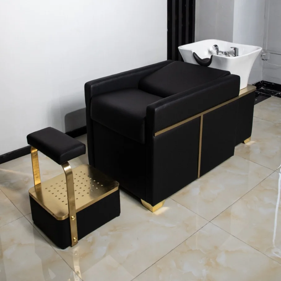 !@！@Factory Direct Sales New Synthetic Leather Semi-Lying Luxury Modern Shampoo Chair for Hair Salons Supermarkets High-End Saln