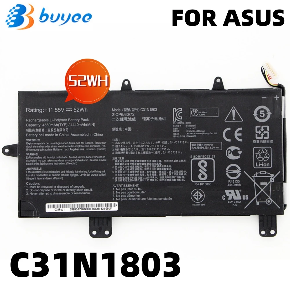 

New Genuine C31N1803 52WH 11.5V Laptop Battery For Asus ZenBook Pro 14 UX480 UX480FD UX450FD Series Notebook C41N1804 70WH 15.4V