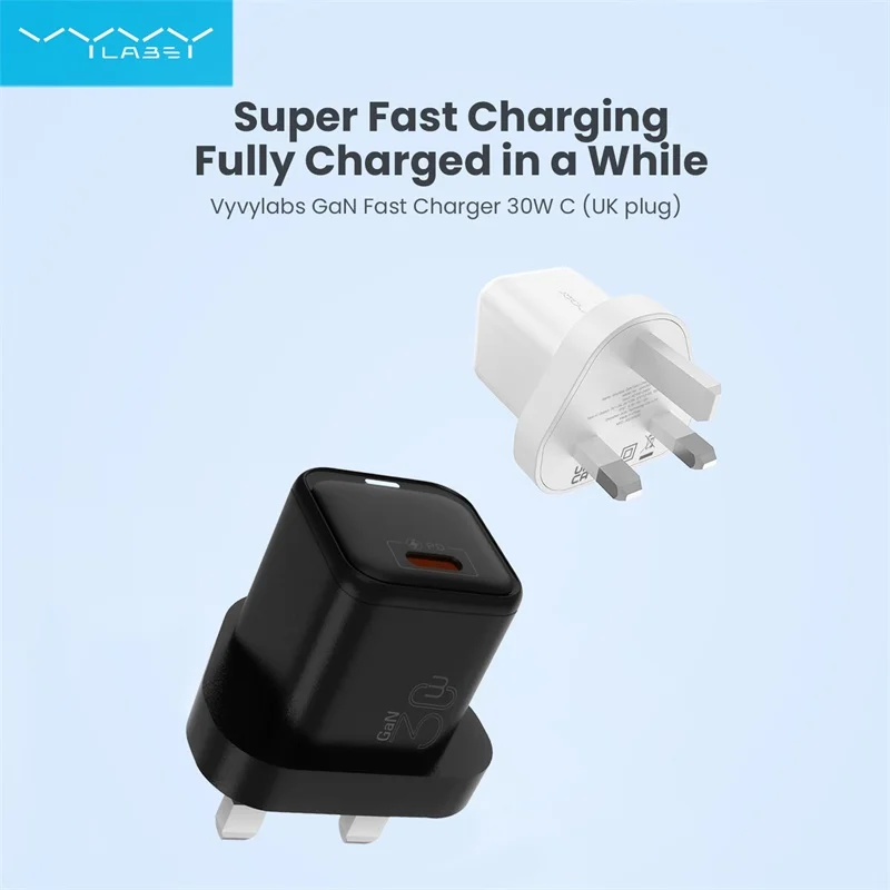 

Vyvylabs 30W Fast Charger Compact Plug Wall Charger Adapter UK PLUG GaN Fast Charging Block for MacBook, iPad, iPhone, Galaxy